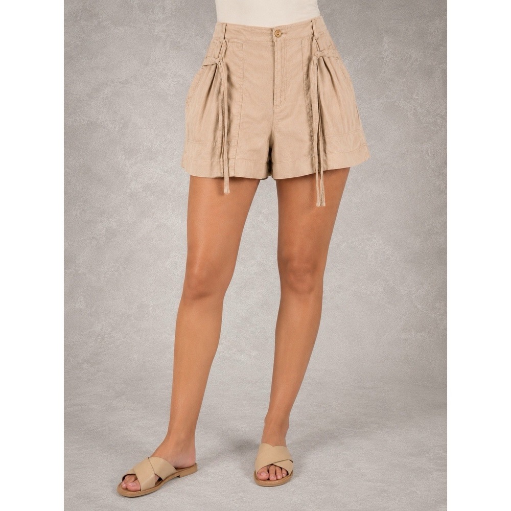 Lauren Ralph Lauren Black Label Linen Shorts Womens 4 Beige High Rise Belted